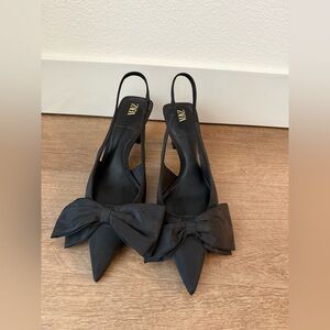 Zara Black Slingback Heels with Bow